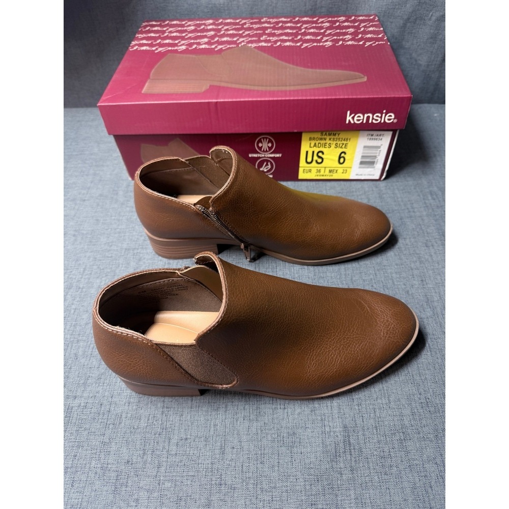 Kensie Sammy‎ Brown Ankle Booties Side Zip Low Block Heel Shoes Womens 6 NEW - Picture 3 of 10